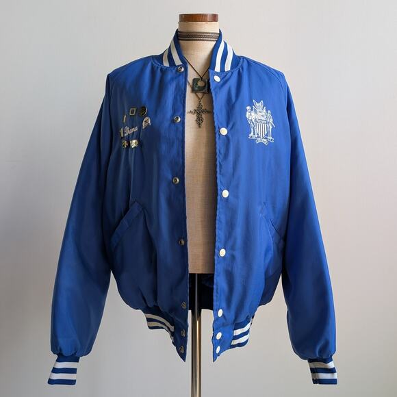 Vintage Jackets & Blazers - Vintage Blue Varsity Bomber Jacket Preppy Liberty Drill Team Sporty Coat Medium